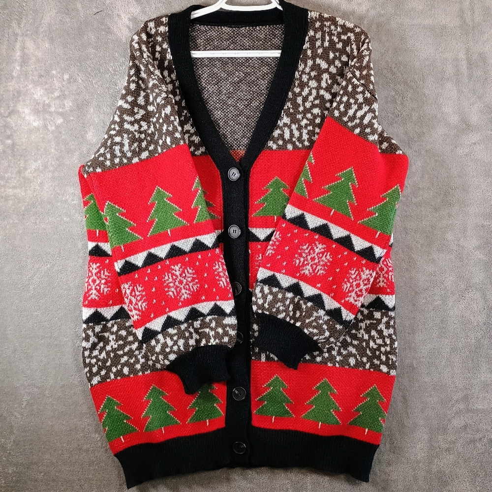 SHEIN Festive Red and Green Cardigan for Cozy Christmas Gatherings Medium